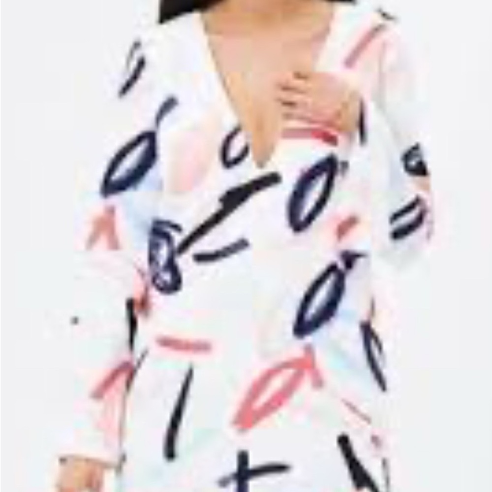 Ann Taylor V-Neck Abstract Mini Dress - Cream, Pink, Blue
